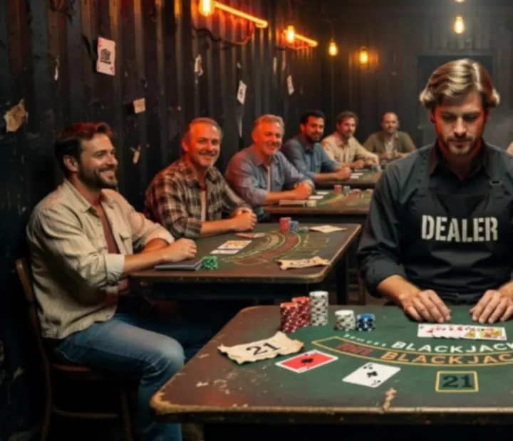Stół blackjackowy w klimacie retro underground w restauracji Kragolunesta