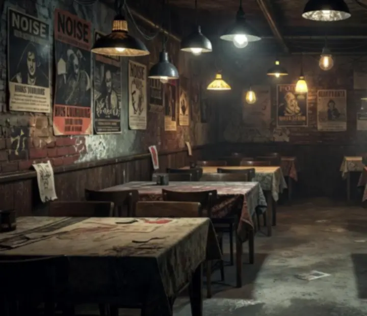 Grunge’owa przestrzeń restauracji Kragolunesta przygotowana na wieczór tematyczny