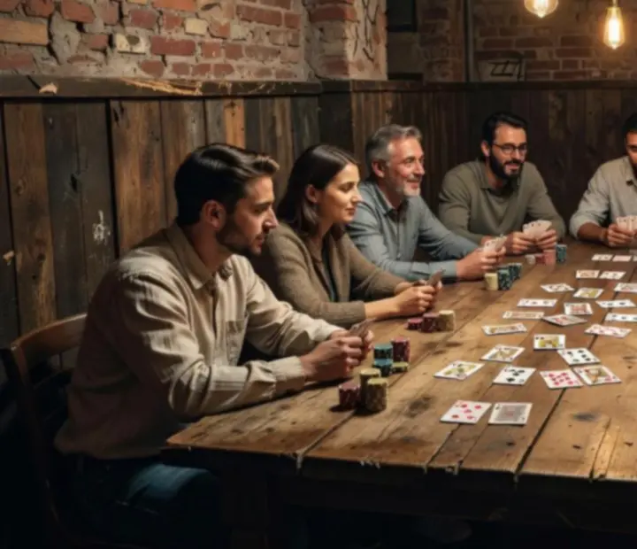 Goście przy stole w restauracji podczas pokerowego wieczoru tematycznego