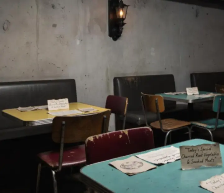Industrialne wnętrze restauracji Kragolunesta z undergroundowym klimatem