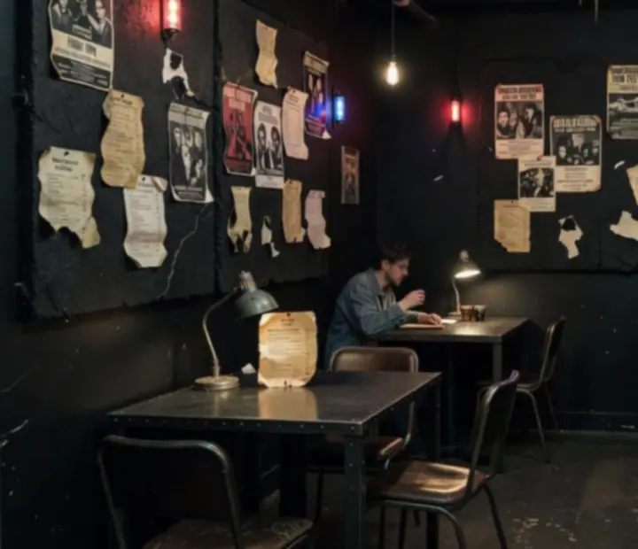 Industrialne, przydymione wnętrze restauracji Kragolunesta z undergroundowym, grunge'owym wystrojem.